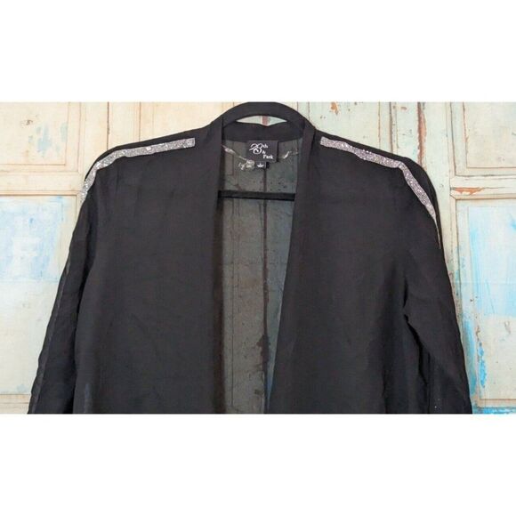 28th & Park Womens Size Large Black Embellished Sheer Open Cardigan Evening Top - Picture 4 of 10